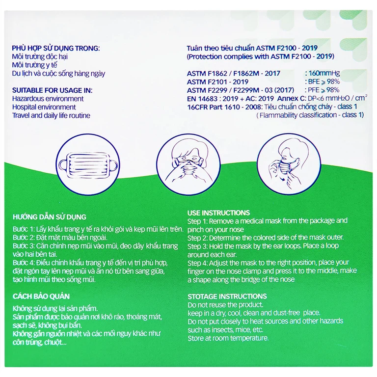 Khẩu trang y tế TLR màu trắng 3 lớp hỗ trợ ngăn khói, bụi, kháng khuẩn (50 cái)