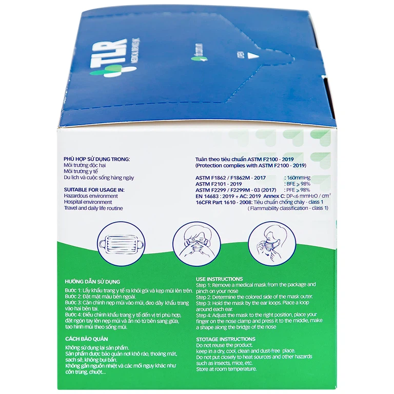 Khẩu trang y tế TLR màu trắng 3 lớp hỗ trợ ngăn khói, bụi, kháng khuẩn (50 cái)