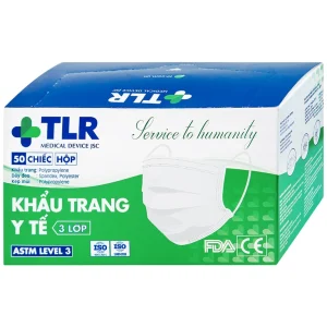 Khẩu trang y tế TLR màu trắng 3 lớp hỗ trợ ngăn khói, bụi, kháng khuẩn (50 cái)