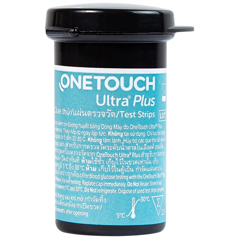 Que thử đường huyết Onetouch Ultra Plus Test Strips dùng để đo chỉ số đường huyết người bệnh tiểu đường (25 cây)