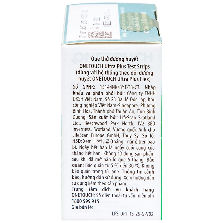 Que thử đường huyết Onetouch Ultra Plus Test Strips dùng để đo chỉ số đường huyết người bệnh tiểu đường (25 cây)