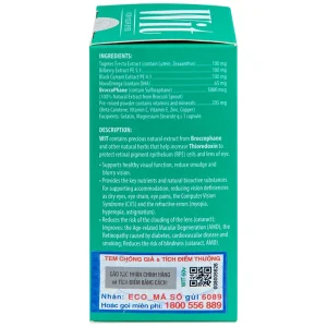 Viên nang WIT For Your Eyes Ecogreen tăng cường thị lực, giảm mờ và nhòe mắt (60 viên)