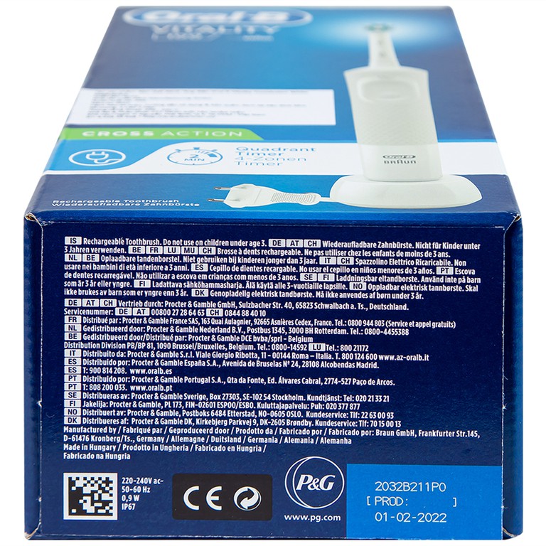 Bàn chải đánh răng điện Oral-B Vitality CrossAction White D100.413.1 loại bỏ được mảng bám và vết ố trên răng