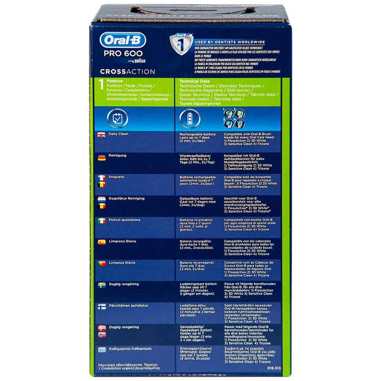 Bàn chải đánh răng điện Oral-B Pro600 D16.513 loại bỏ các mảng bám, làm sạch răng và khoang miệng cho người lớn