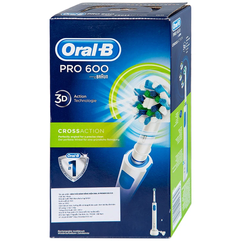Bàn chải đánh răng điện Oral-B Pro600 D16.513 loại bỏ các mảng bám, làm sạch răng và khoang miệng cho người lớn