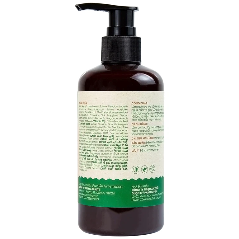 Dầu gội thảo dược La Beauty loại bỏ dầu nhờn trên da đầu, ngăn nấm, gàu và giảm gãy rụng (250ml)