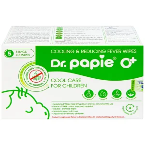 Khăn hạ sốt DR.Papie 0+ hỗ trợ hạ nhiệt giảm sốt (5 túi x 5 khăn)