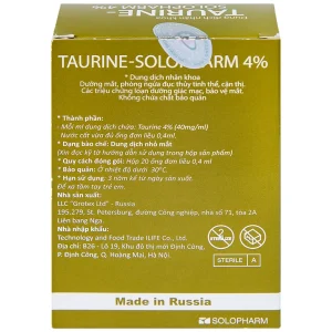 Dung dịch nhãn khoa Taurine-Solopharm 4% điều trị loạn dưỡng giác mạc, viêm giác mạc (20 tuýp x 0,4ml)