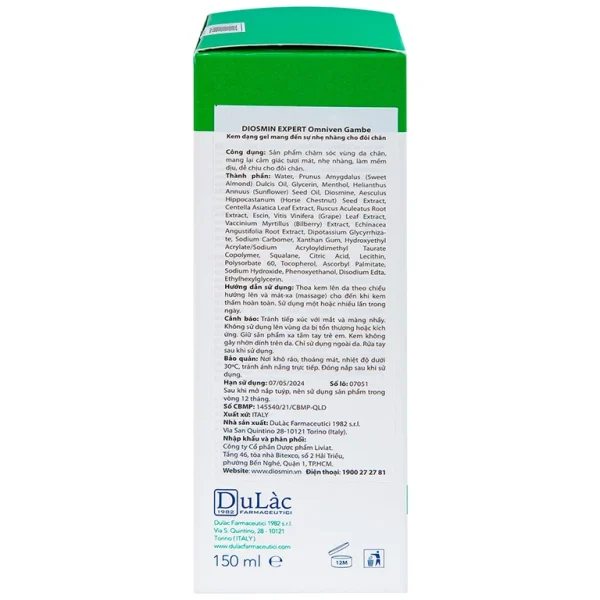 Gel Diosmin Expert Omniven Gambe hỗ trợ phục hồi tình trạng suy giãn tĩnh mạch chân (150ml)