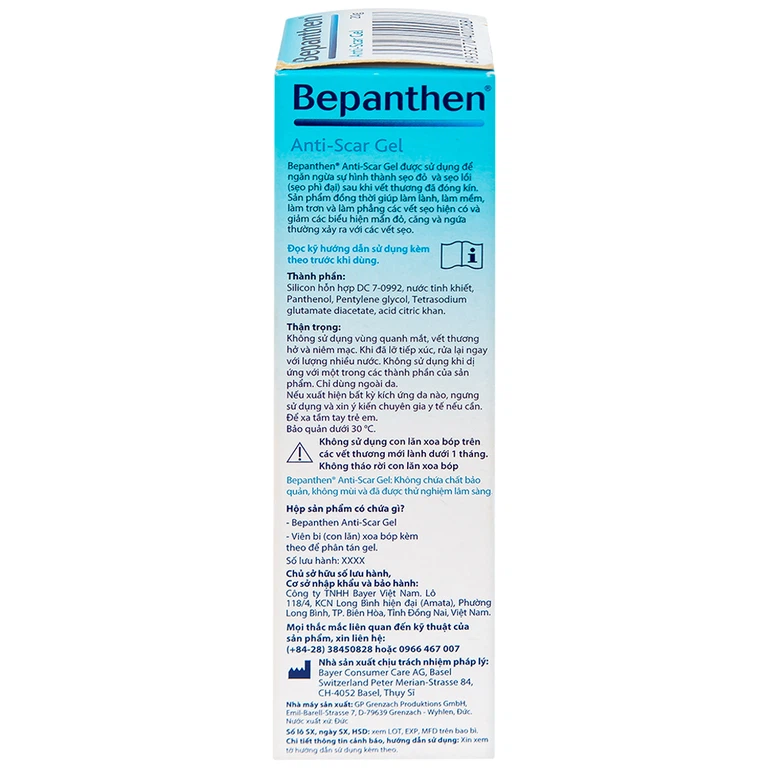 Gel trị sẹo Bepanthen Anti-Scar ngăn ngừa hình thành sẹo đỏ và sẹo lồi (20g)