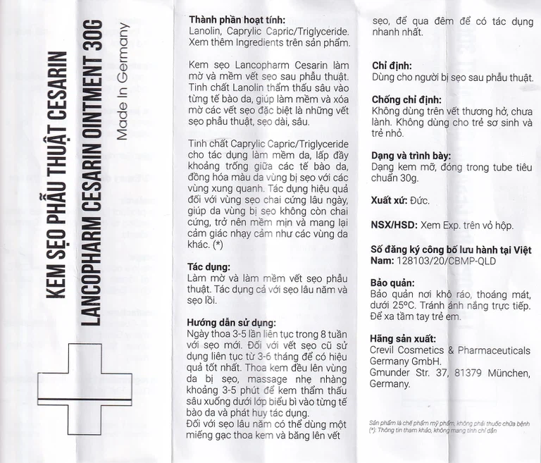 Kem Cesarin Ointment Lacopharm hỗ trợ làm mờ và làm mềm vết sẹo phẫu thuật (30g)