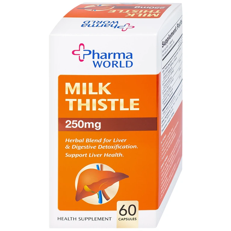 Viên uống Milk Thistle Pharma World hỗ trợ chống oxy hóa, giải độc gan (60 viên)