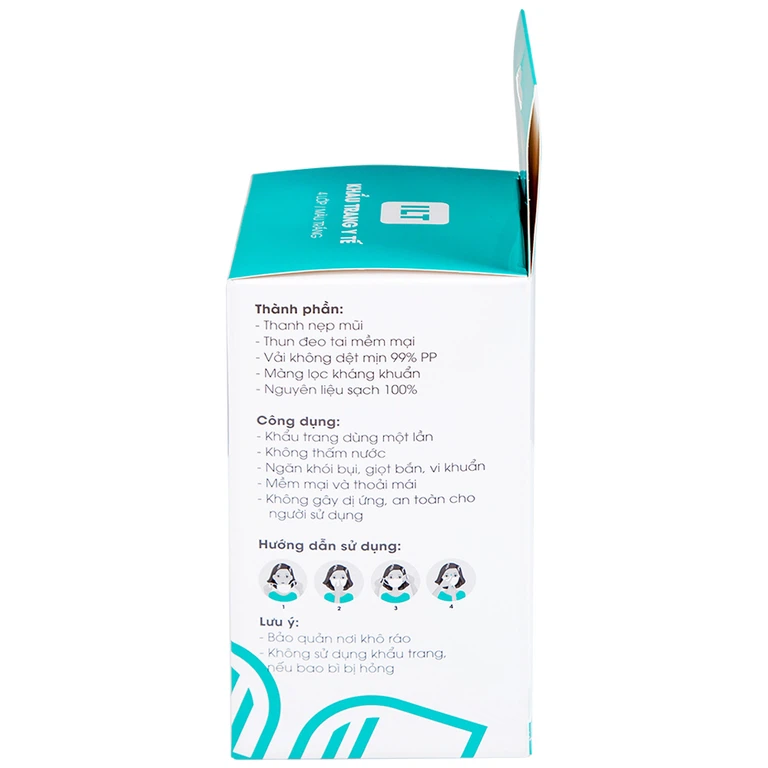 Khẩu trang y tế Liworldco màu trắng 4 lớp hỗ trợ ngăn khói, bụi, kháng khuẩn (5 gói x 10 cái)