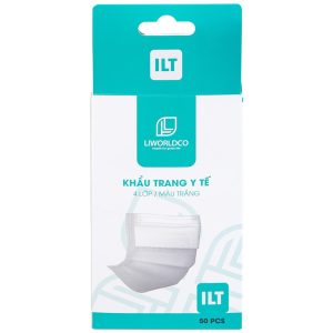Khẩu trang y tế Liworldco màu trắng 4 lớp hỗ trợ ngăn khói, bụi, kháng khuẩn (5 gói x 10 cái)