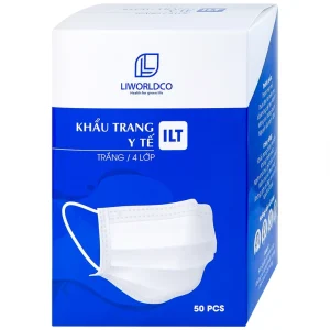 Khẩu trang y tế ILT Liworldco màu trắng 4 lớp hỗ trợ ngăn khói, bụi, kháng khuẩn (50 cái)
