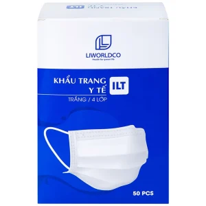 Khẩu trang y tế ILT Liworldco màu trắng 4 lớp hỗ trợ ngăn khói, bụi, kháng khuẩn (50 cái)