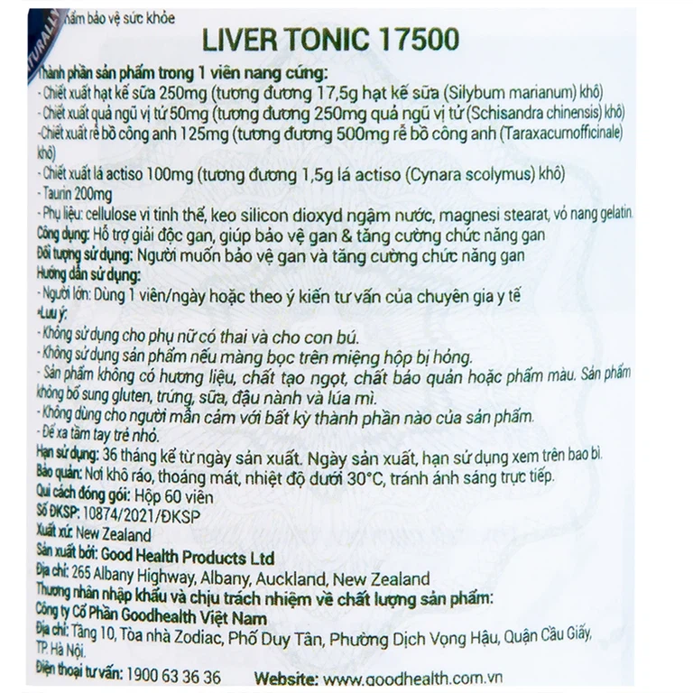 Viên uống Liver Tonic 17500 GoodHealth hỗ trợ giải độc gan (60 viên)