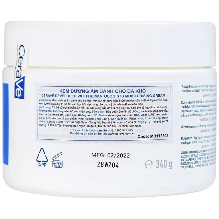 Kem dưỡng ẩm dành cho da khô Cerave Developed With Dermatologists Moisturising Cream 340g