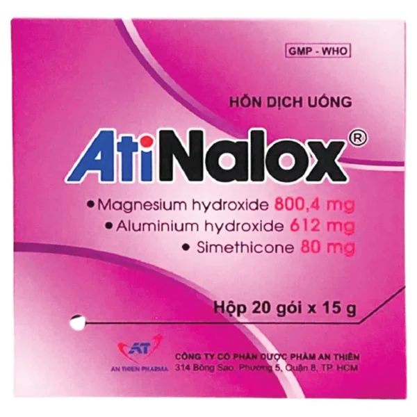 Hỗn dịch uống AtiNalox 15g An Thiên điều trị viêm loét dạ dày - tá tràng cấp, mạn tính (20 gói)