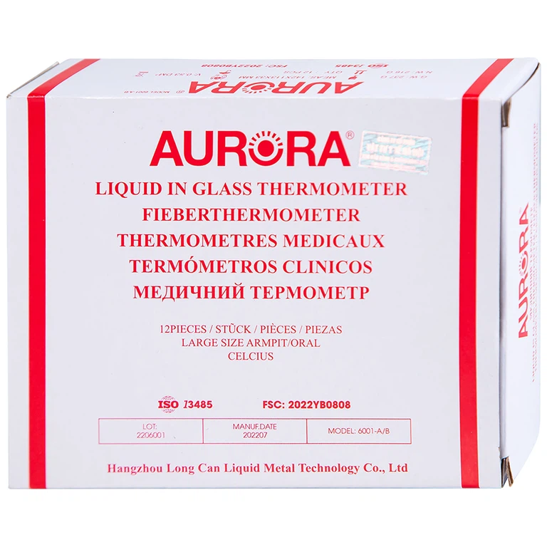 Nhiệt kế thủy tinh Aurora HMP 6001-A/B đo thân nhiệt có vạch chia độ rõ nét (12 Cái)