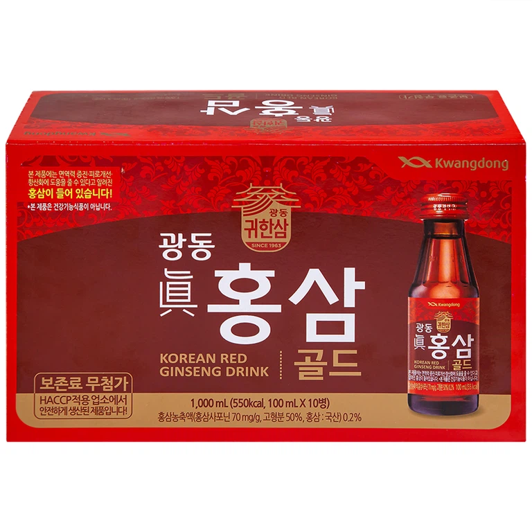Nước Hồng Sâm Extra Gold Kwangdong bổ sung dinh dưỡng và năng lượng, tăng cường sức đề kháng (10 chai x 100ml)