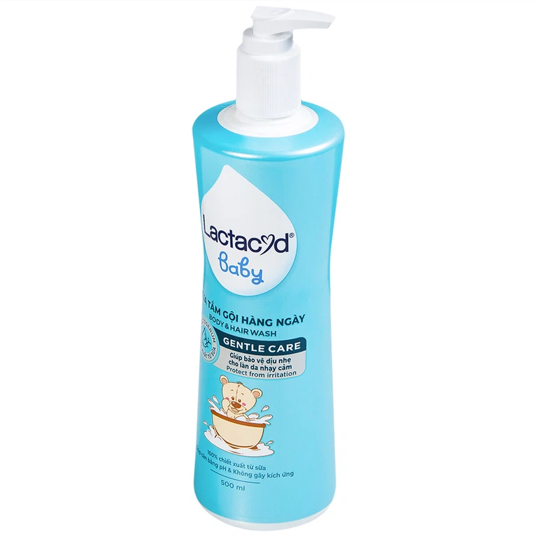 Sữa tắm gội hàng ngày Lactacyd Baby Gentle Care cho trẻ giảm rôm sảy và hăm kẻ (500ml)