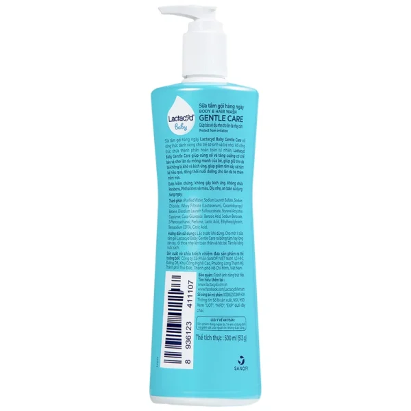 Sữa tắm gội hàng ngày Lactacyd Baby Gentle Care cho trẻ giảm rôm sảy và hăm kẻ (500ml)