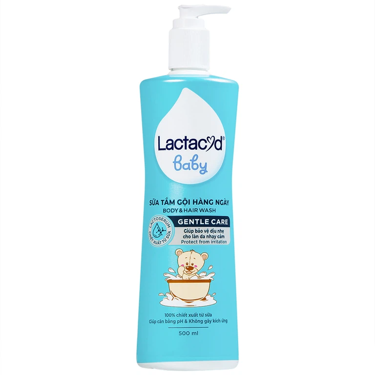 Sữa tắm gội hàng ngày Lactacyd Baby Gentle Care cho trẻ giảm rôm sảy và hăm kẻ (500ml)