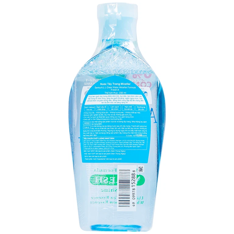 Nước tẩy trang Micellar All Clear Water Fresh Senka giúp làm sạch lớp trang điểm khó trôi, bụi bẩn, bã nhờn (230ml)
