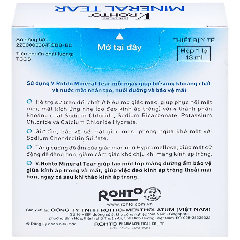 Dung dịch nhỏ mắt V.Rohto Mineral Tear giữ ẩm và bổ sung khoáng chất (13ml)