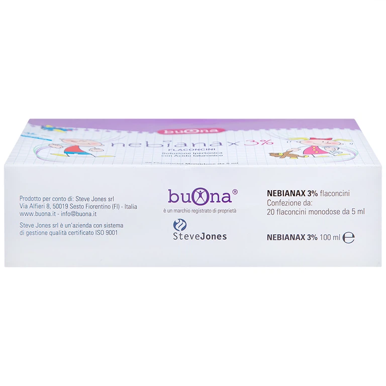 Dung dịch muối ưu trương nhỏ mũi Buona Nebianax 3% làm loãng dịch nhầy ở mũi (20 ống)
