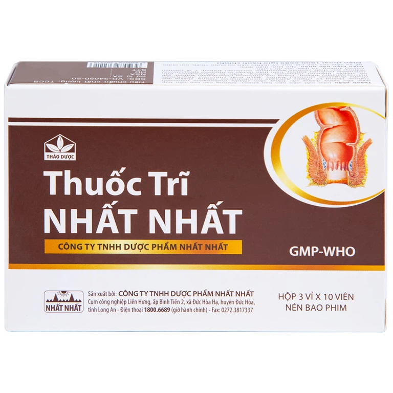 Thuốc Trĩ Nhất Nhất giảm đau rát hậu môn, làm bền vững thành mạch, điều trị các trường hợp trĩ cấp tính (3 vỉ x 10 viên)