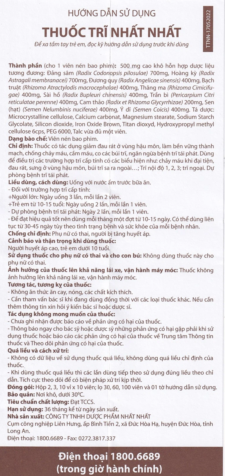 Thuốc Trĩ Nhất Nhất giảm đau rát hậu môn, làm bền vững thành mạch, điều trị các trường hợp trĩ cấp tính (3 vỉ x 10 viên)