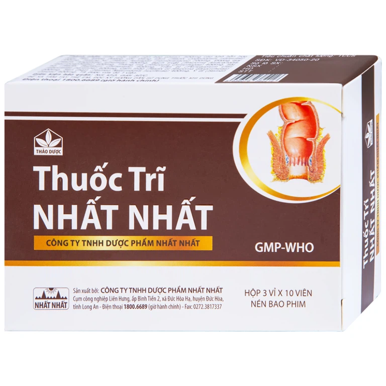 Thuốc Trĩ Nhất Nhất giảm đau rát hậu môn, làm bền vững thành mạch, điều trị các trường hợp trĩ cấp tính (3 vỉ x 10 viên)
