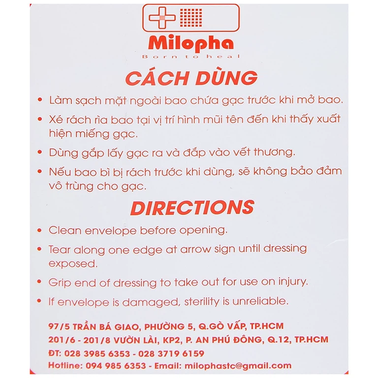 Gạc tiệt trùng Vaseline Petrolatum Gauze Milovas đắp vào vết thương bỏng, da bị khô nứt (10 miếng)