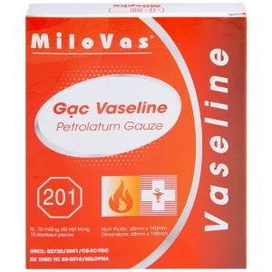Gạc tiệt trùng Vaseline Petrolatum Gauze Milovas đắp vào vết thương bỏng, da bị khô nứt (10 miếng)