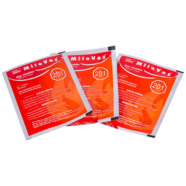 Gạc tiệt trùng Vaseline Petrolatum Gauze Milovas đắp vào vết thương bỏng, da bị khô nứt (10 miếng)