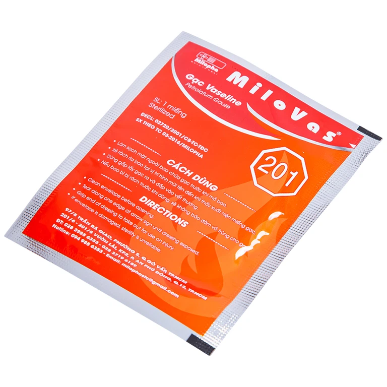 Gạc tiệt trùng Vaseline Petrolatum Gauze Milovas đắp vào vết thương bỏng, da bị khô nứt (10 miếng)