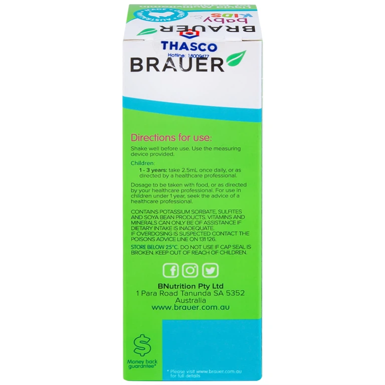 Siro Brauer Baby & Kids Liquid Multivitamin For Toddlers bổ sung một số vitamin và khoáng chất (100ml)