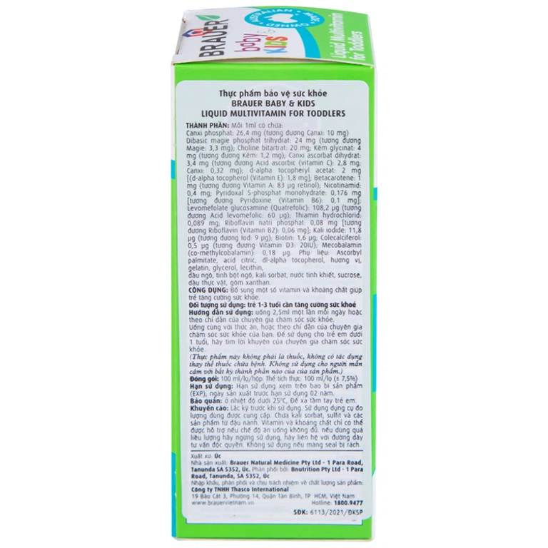 Siro Brauer Baby & Kids Liquid Multivitamin For Toddlers bổ sung một số vitamin và khoáng chất (100ml)