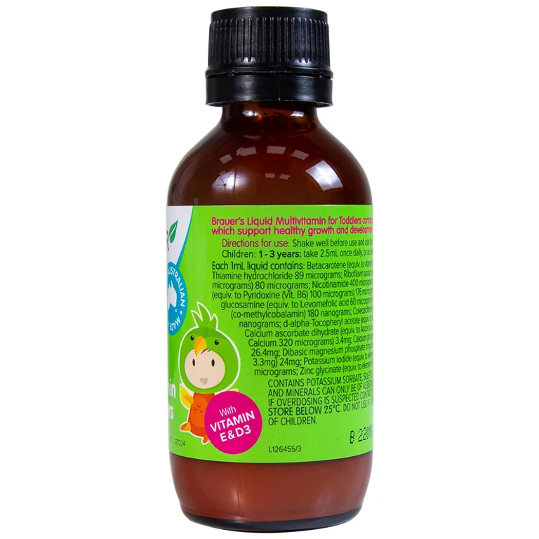 Siro Brauer Baby & Kids Liquid Multivitamin For Toddlers bổ sung một số vitamin và khoáng chất (100ml)