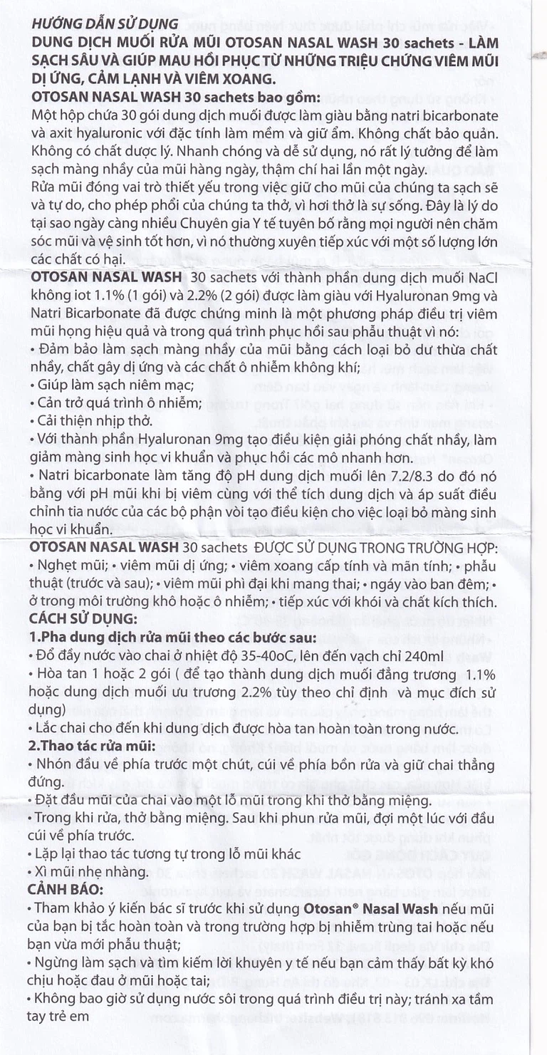 Bộ rửa xoang mũi Otosan Nasal Wash làm sạch sâu, hồi phục chứng viêm mũi dị ứng (1 kít + 30 gói)
