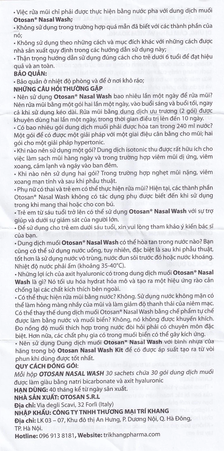 Bộ rửa xoang mũi Otosan Nasal Wash làm sạch sâu, hồi phục chứng viêm mũi dị ứng (1 kít + 30 gói)