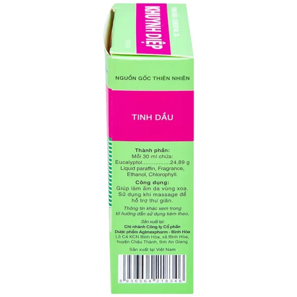 Tinh dầu Khuynh Diệp Eucalyptus Oil Agimexpharm ấm da vùng xoa, dùng massage thư giãn dành cho mẹ và bé (30ml)