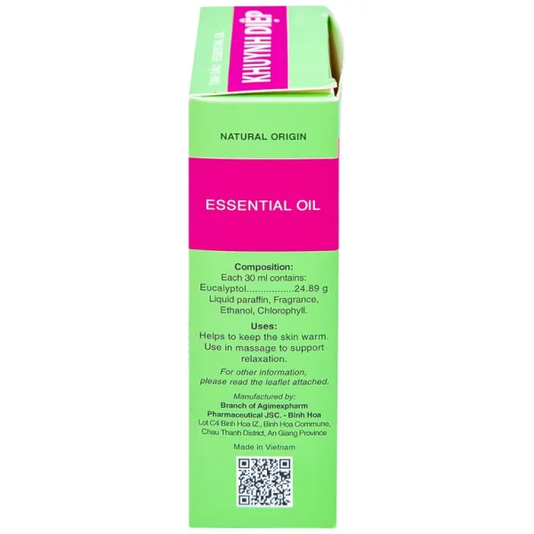 Tinh dầu Khuynh Diệp Eucalyptus Oil Agimexpharm ấm da vùng xoa, dùng massage thư giãn dành cho mẹ và bé (30ml)