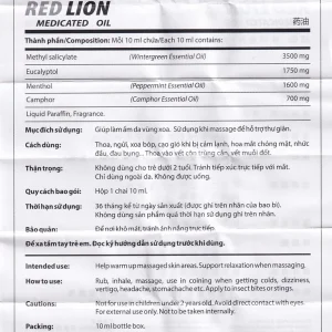Dầu gió lăn Red Lion Medicated Oil White Agimexpharm ấm da vùng xoa, sử dụng massage hỗ trợ thư giãn (10ml)