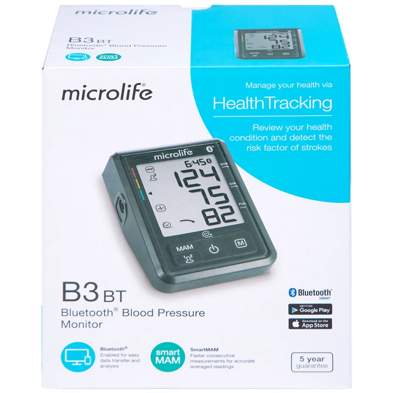 Máy đo huyết áp bắp tay tự động Microlife B3 BT Bluetooth hỗ trợ đo huyết áp và nhịp tim