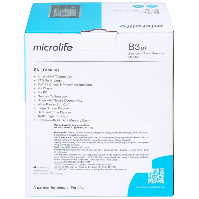 Máy đo huyết áp bắp tay tự động Microlife B3 BT Bluetooth hỗ trợ đo huyết áp và nhịp tim
