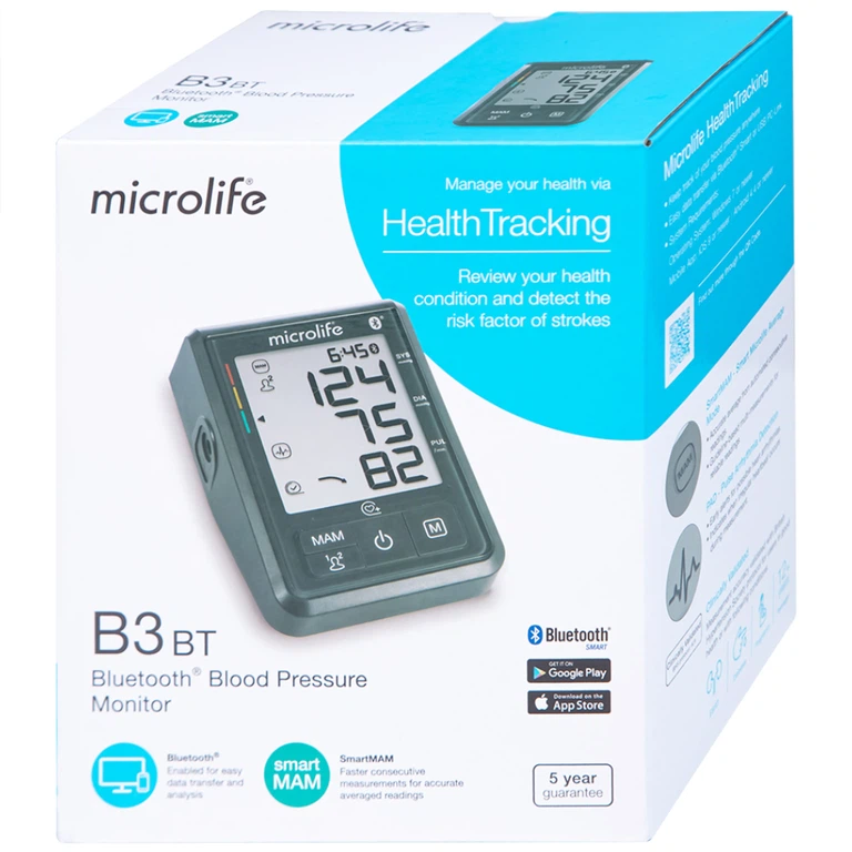 Máy đo huyết áp bắp tay tự động Microlife B3 BT Bluetooth hỗ trợ đo huyết áp và nhịp tim