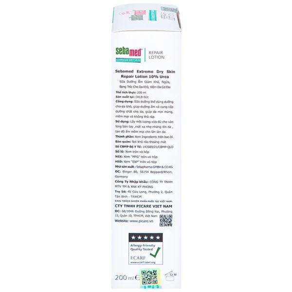 Sữa dưỡng ẩm Extreme Dry Skin Repair Lotion 10% Urea Sebamed giảm khô, ngứa, bong tróc cho da khô, viêm da cơ địa (200ml)